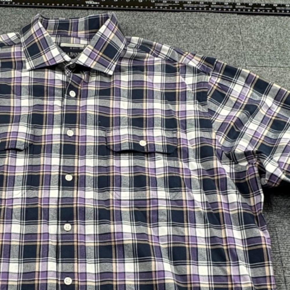 Jos. A. Bank Tailored Fit Purple Plaid Button Down Shirt Mens XL Long Sleeve